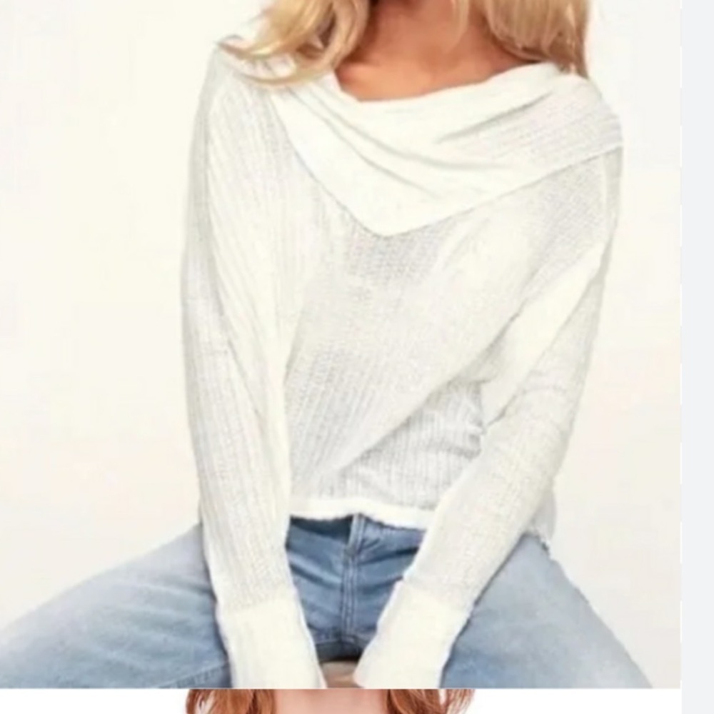 Free people we are free Ivory waffle knit cow neck top